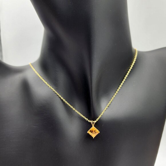 Gold Citrine Pendant Necklace , 10K Yellow Gold Citrine 6x6mm Pendant - Picture 3 of 10